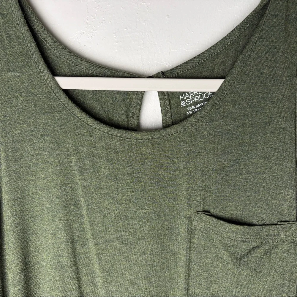 Market & Spruce Olive Green Pocket Tank Top - Picture 2 of 4